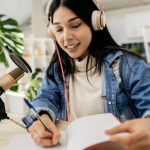 Young songwriter girl making a new song